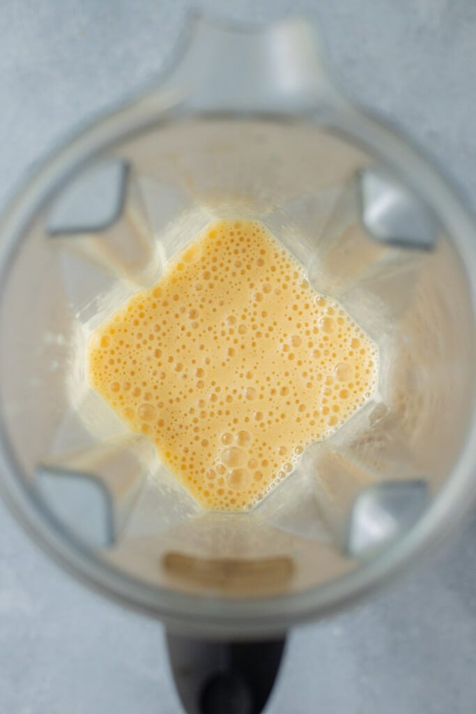 Large potato quarters, almond milk + 1/2 cup of broth in a blender, blended until smooth