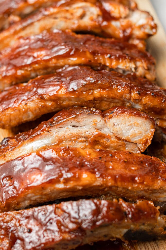 a close up shot of crock pot baby back ribs 