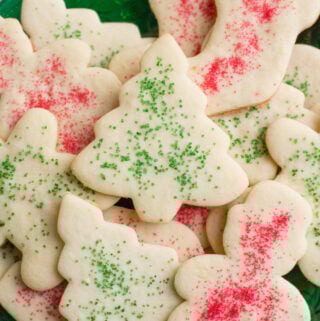 Easy Cut Out Sugar Cookies on a dark green plate