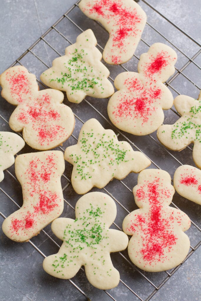 Christmas Easy Cut Out Sugar Cookies on a wire cooling rack