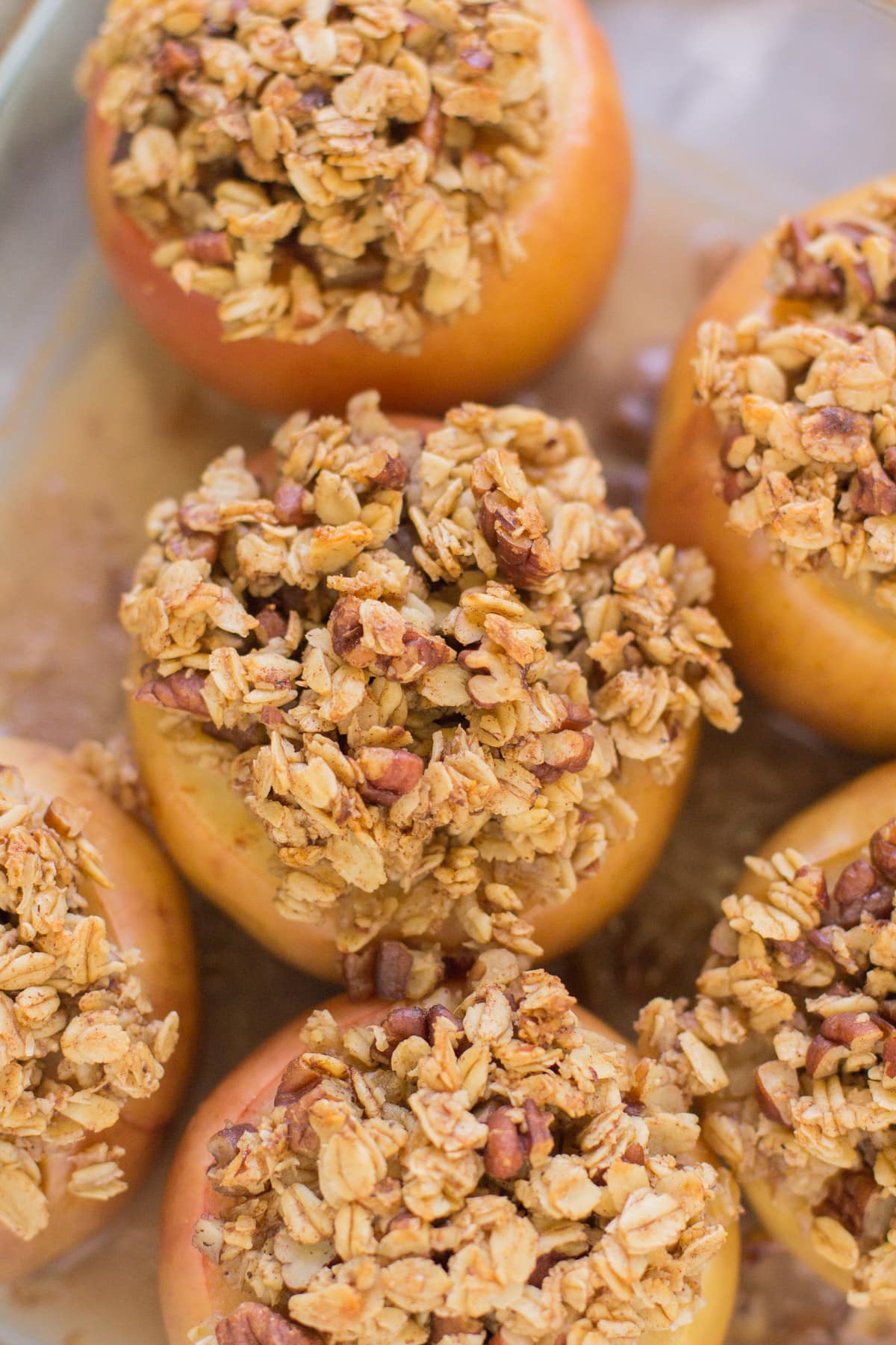 Healthy Baked Apples in a glass dish.