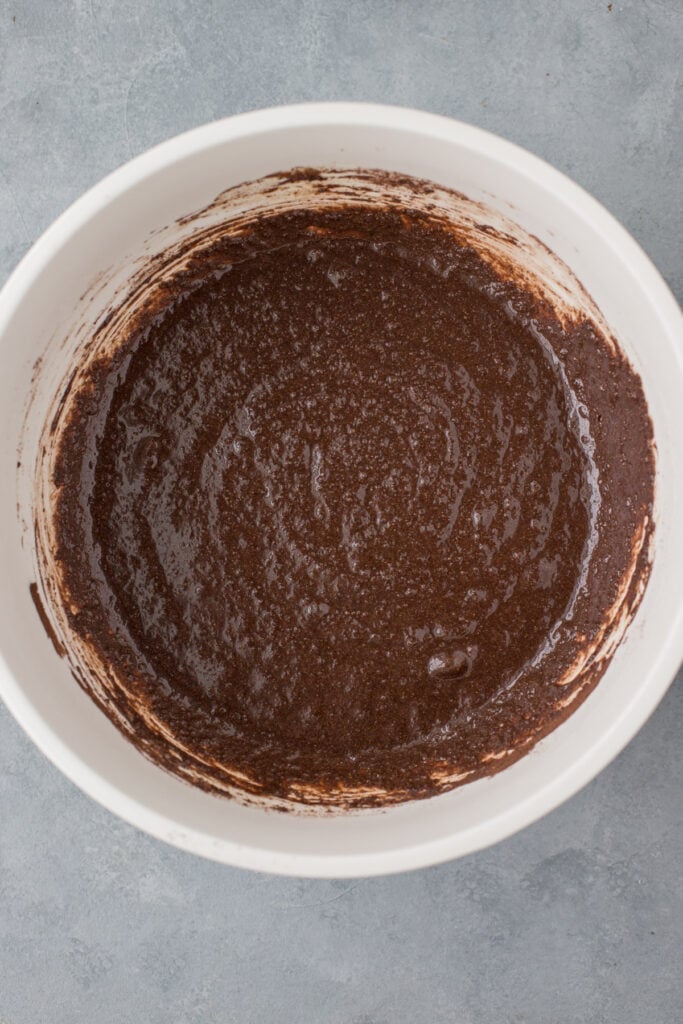 A bowl of brownie batter before being baked.