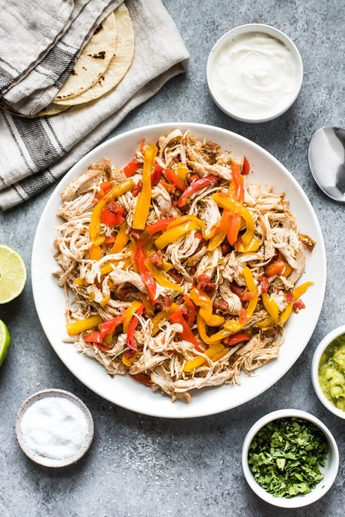 an overhead image of Slow Cooker Chicken Fajitas
