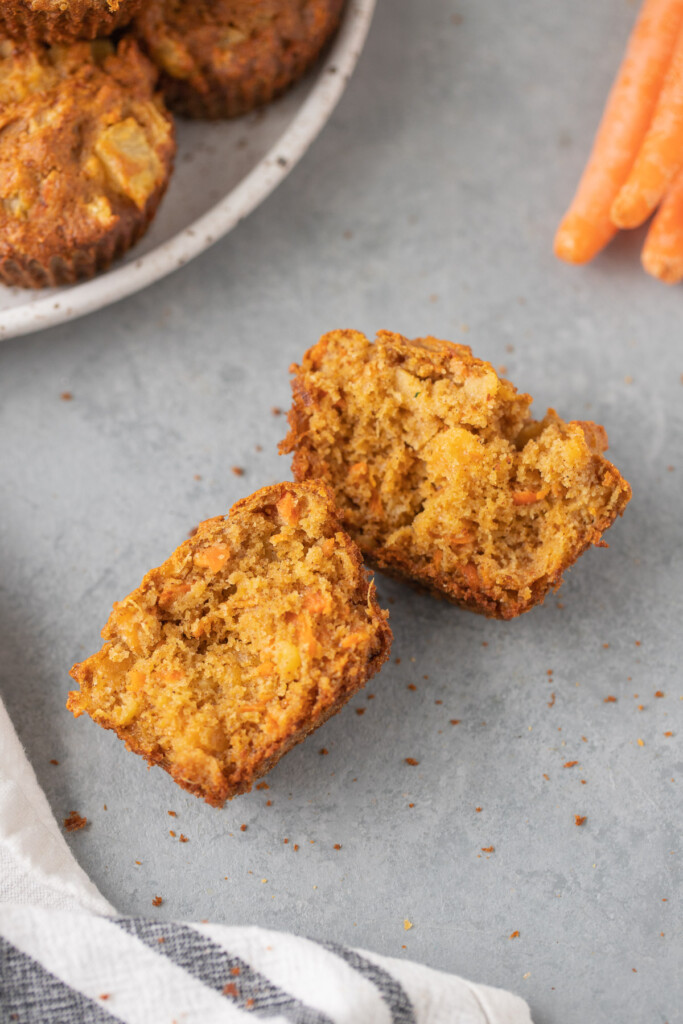 Healthy Carrot Muffins cut in half