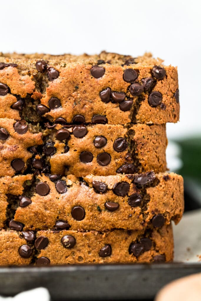 Gluten Free Zucchini Bread sliced and stacked on top of one another
