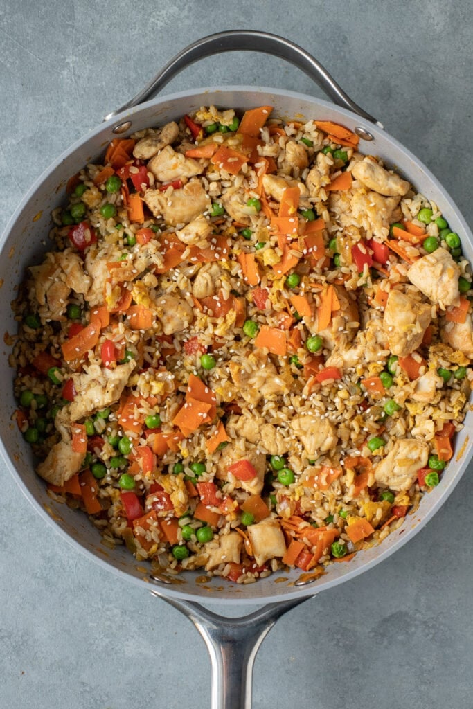 A close up of a pot of healthy fried rice