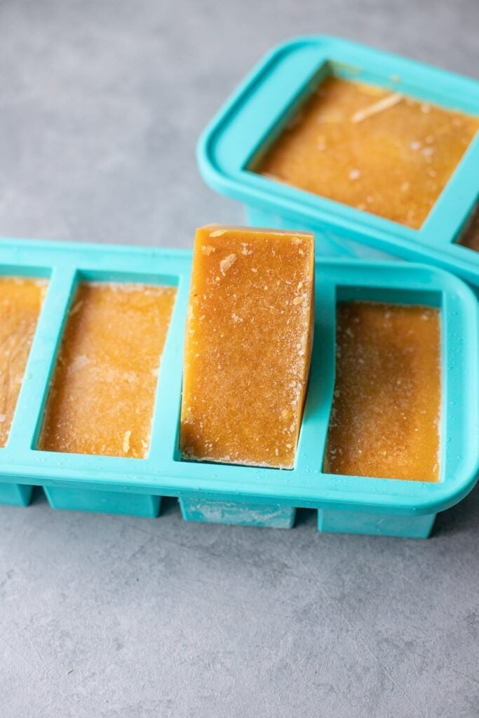 Souper cubes containers with frozen soup in them- the best container for freezing soup