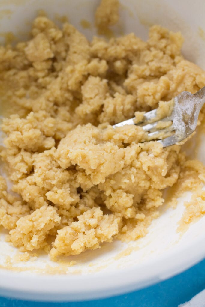 Crust for healthy lemon bars being mixed together