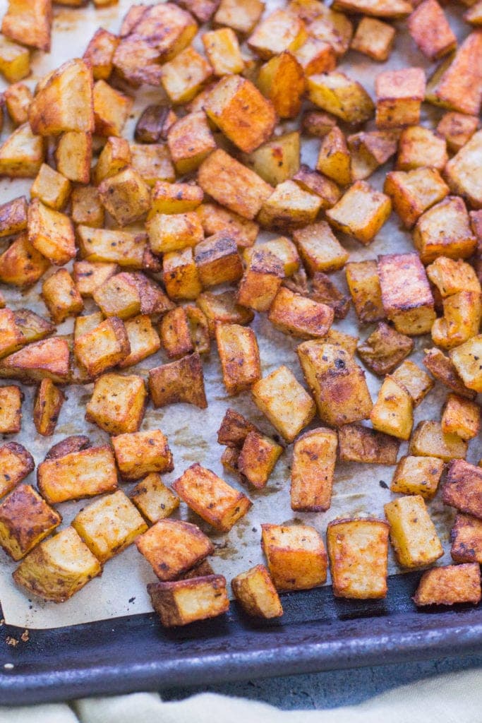 oven roasted Mexican potatoes on a baking sheet
