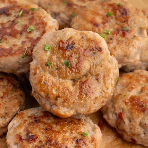 Turkey Breakfast Sausage on a piece of parchment paper.