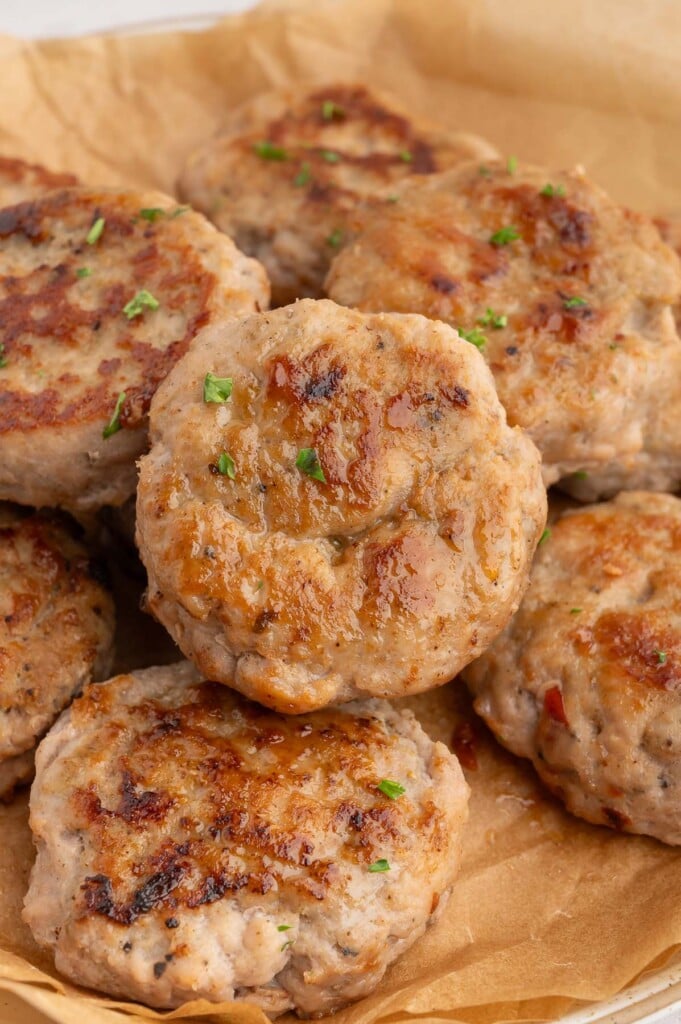 Turkey Breakfast Sausage on a piece of parchment paper.