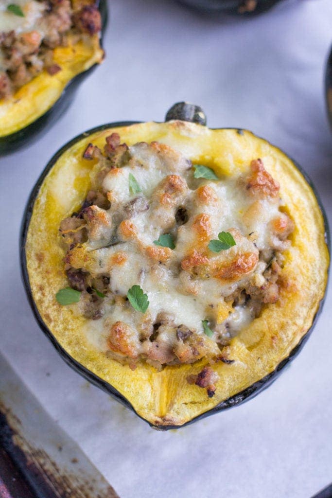 Turkey Mushroom Apple Stuffed Acorn Squash