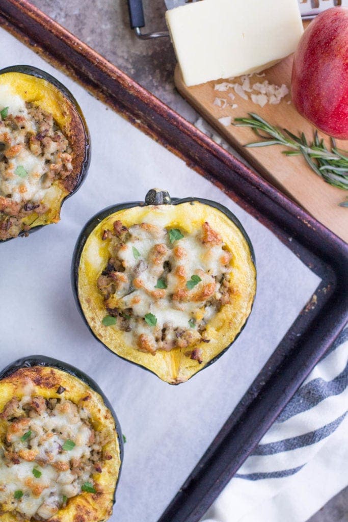 Turkey Mushroom Apple Stuffed Acorn Squash