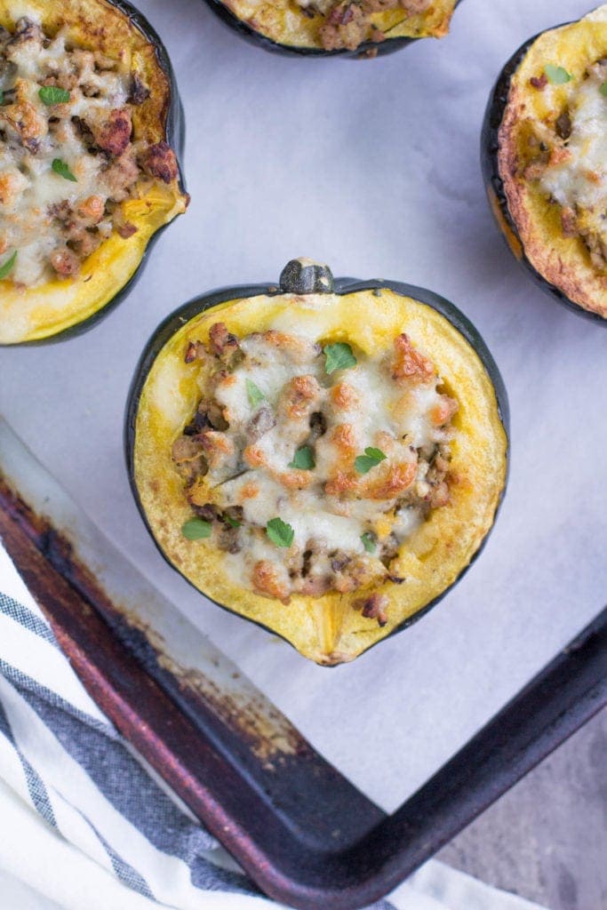 Turkey Mushroom Apple Stuffed Acorn Squash