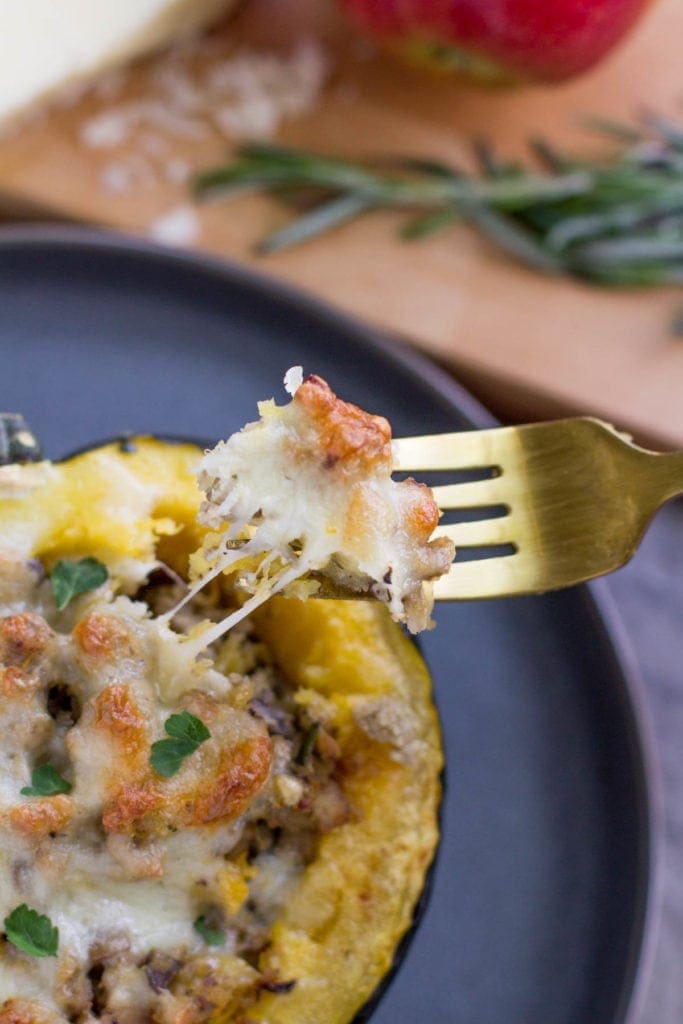 Turkey Mushroom Apple Stuffed Acorn Squash